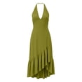 thumbnail image 4 of Beach Vacation Clothes V Neck Sundresses Summer Dresses Women's Fashion Crewneck Loose Half Sleeve Solid Knee-Length Dress Army Green Xl, 4 of 6