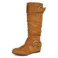 thumbnail image 1 of DREAM PAIRS Womens Wide-Calf Knee High Low Hidden Wedge Slouch Buckle Boots URA CAMEL Size 5, 1 of 3