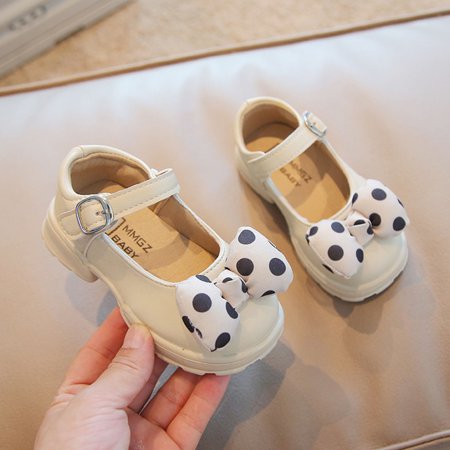 

Qazqa Fashion Autumn Girls Casual Shoes Thick Bottom Flat Round Toe Polka Dot Bow Hook Loop Solid Color Dress Shoes