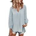 thumbnail image 1 of Qiylii Women Swiss Dot Chiffon Blouses Long Lantern Sleeve V-Neck Dressy Business Casual Work Shirts Tops, 1 of 6