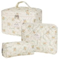 thumbnail image 2 of 3PCS Quilted Floral Makeup Bag Set – Large Travel Cosmetic Pouch, Portable Cotton Toiletry Organizer for Women, Vintage Coquette Skincare Storage, 2 of 6