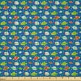 thumbnail image 2 of Ambesonne Cartoon Fabric by the Yard Microfiber, Vibrant Fish Marine Art, 3 Yards, Navy Blue Multicolor, 2 of 2