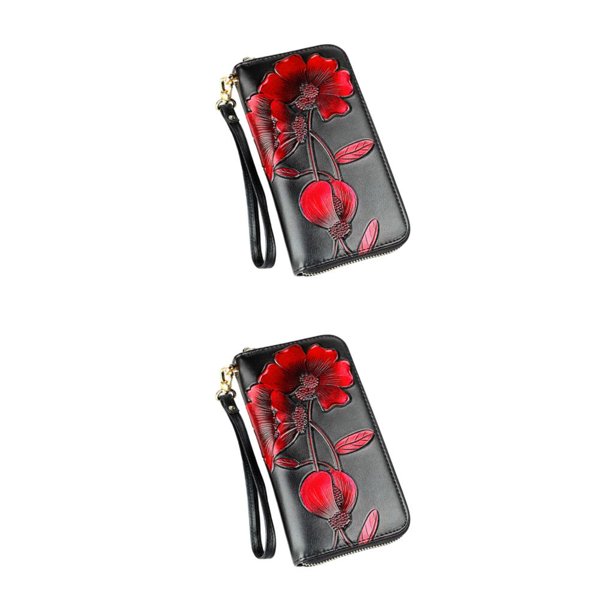 Qarigey Monedero de cuero para mujer, reemplazo portátil, impermeable, elegante, con bolsillo para tarjetas, Notecase, regalo de cumpleaños, Rojo Tipo 1 2piezas