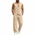 thumbnail image 2 of Kalauyu Mens Two Piece Sets Vertical Pinstripe Sleeveless Vest and Wide Leg Pants Loose Casual Beach Vacation Outfit Sets, 2 of 7