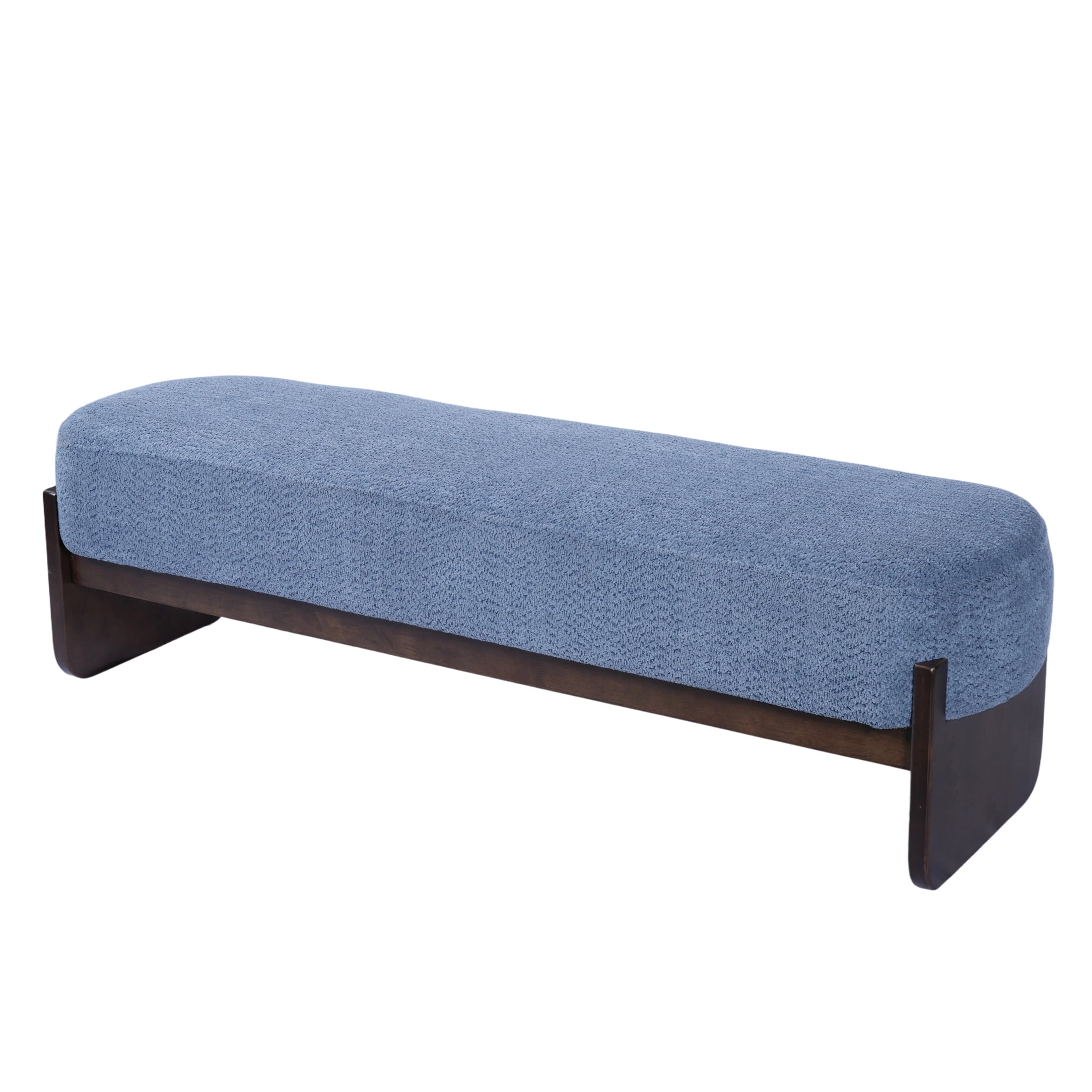 Christopher Knight Home Loop Yarn Rectangle Ottoman Bench with Brown Wooden Legs and Blue Upholstered