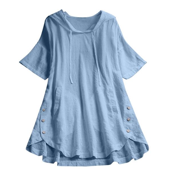 Gibobby Playera Moda Blusa informal larga suelta con flores, camisa de manga con botones estampados, blusa para mujer con cuello redondo(Aqua, XXL)