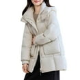 thumbnail image 6 of Women's Winter Warm Plus Size Puffer Coat Casual Colored Long-Sleeved Hooded Jacket Lightweight Puffer Jacket(White 3XL), 6 of 9