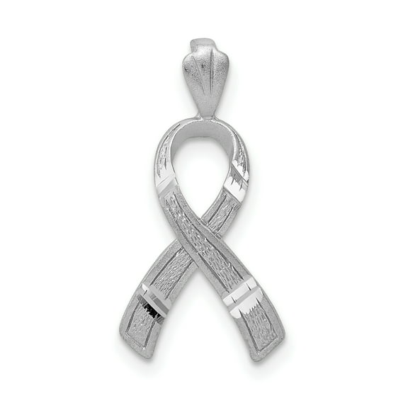 14k White Gold Diamond-cut Awareness Ribbon Pendant C905