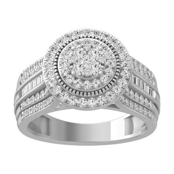 ARAIYA FINE JEWELRY Sterling Silver Baguette and Round Lab Grown Diamond Cluster Engagement Ring (1 cttw, VS1 Clarity, D-F Color) Size 7