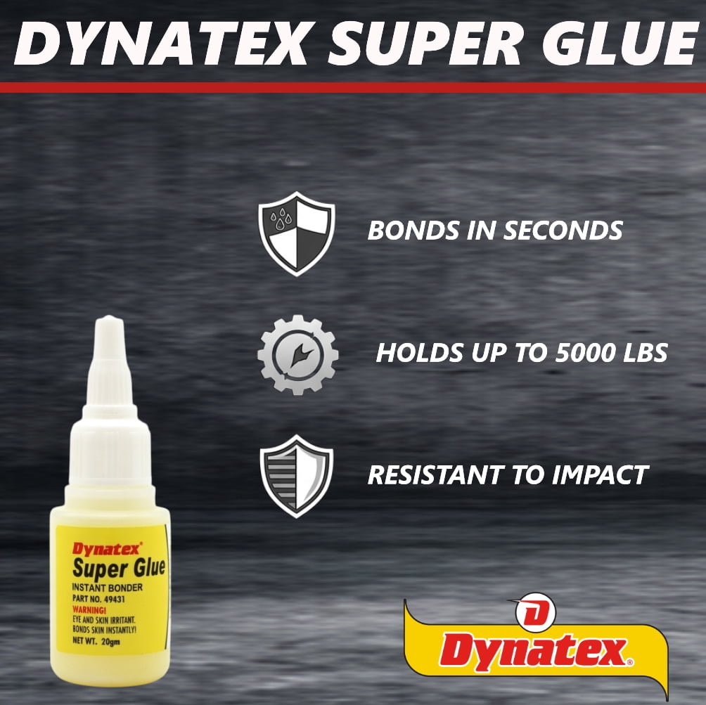 Dynatex .70 oz Super Glue Instant Adhesive - Bonds Glass Metal Plastic Rubber, 5000 PSI Strength, Clear Bond, Up to 175°F, Stronger Than Standard (6-Pack)