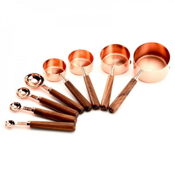 Promotion Clearance!Kitchen Baking Measuring Cup Set Of 4 Measuring Spoon  Set Of 4 Thickened Copper-plated Measuring Spoon Wooden Handle Seasoning -  Walmart.com