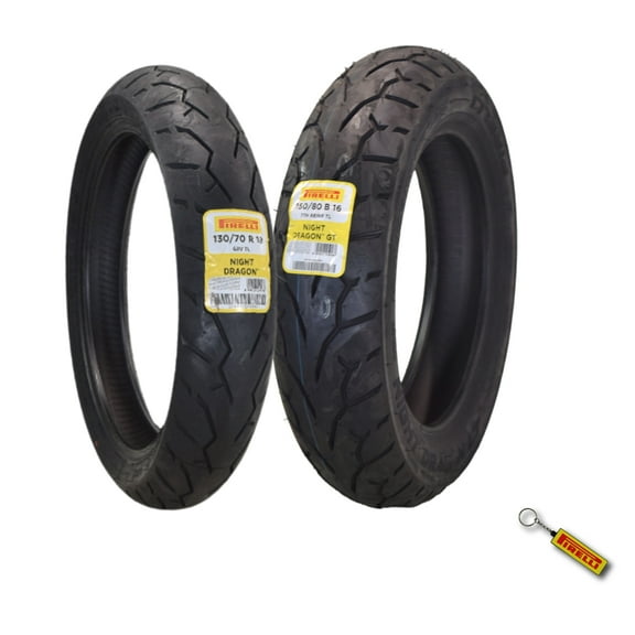 Pirelli Night Dragon Tire Set: 130/70R18 M/C 63V TL Front & 150/80B16 M/C 77H REINFTL Rear Cruiser Motorcycle Tires - Superior Traction & Handling for High-Performance Cruisers with Keychain