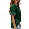 thumbnail image 4 of FNFYFH Women Satin Tops Summer Ruffle Short Sleeve Shirts V Neck T Shirts Pleated Tunic Tops Silk Work Blouses Business Outfits, 4 of 9