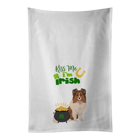 28 x 19 in. Sable Sheltie Saint Patricks Day White Kitchen Towel Dish Towels - Set of 2