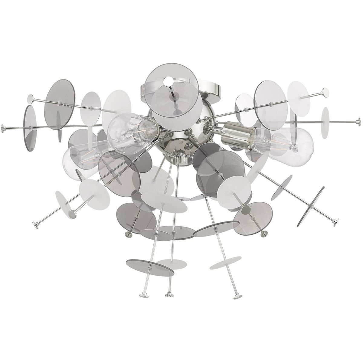 4 Light Polished Chrome Ceiling Light fixture with Chrome Discs & Glass Discs Shade