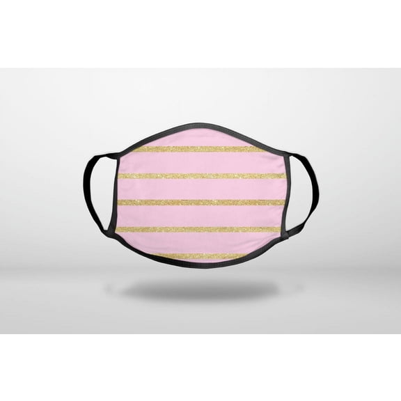 Pink & Gold Print - Horizontal Stripes Pattern - 3-Ply Reusable Soft Cloth Face Covering, Unisex, Cotton Inner Layer
