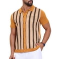 thumbnail image 4 of INSPIRE CHIC Striped Knitted Polo for Men's Summer Short Sleeves Button Down Jacquard Polo Shirts M Dark Yellow, 4 of 5