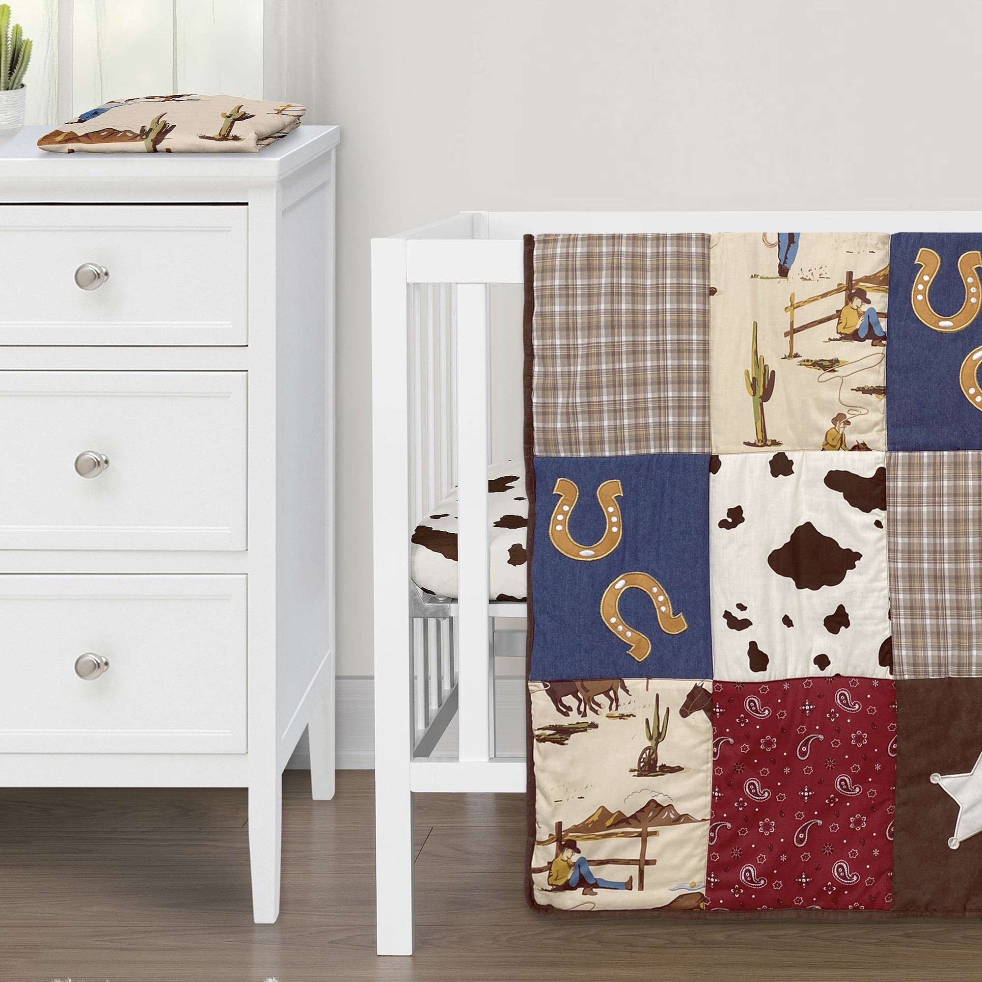 Sweet Jojo Designs Wild West Cowboy Red Blue and Brown 3 Piece Mini Crib Bedding Set