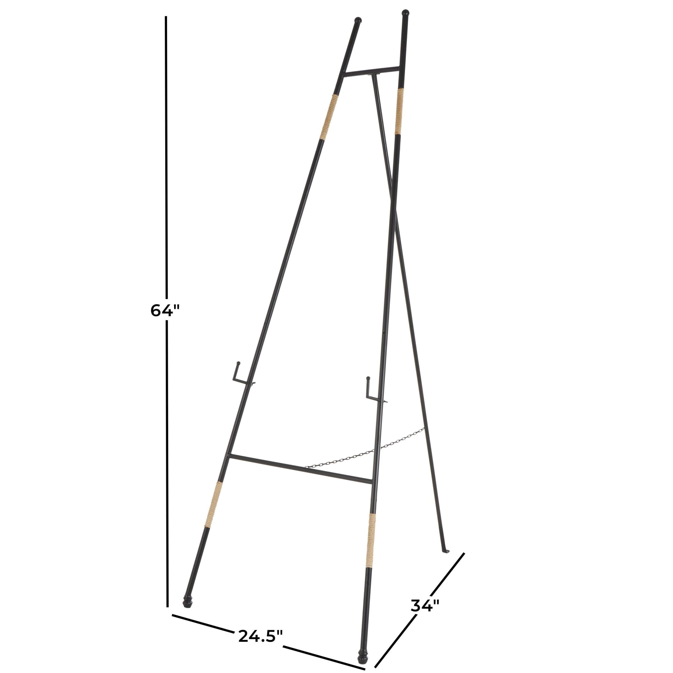 DecMode 25" x 64" Black Metal Slim Foldable Floor 2 Tier Easel with Wrapped Rattan Accents, 1-Piece