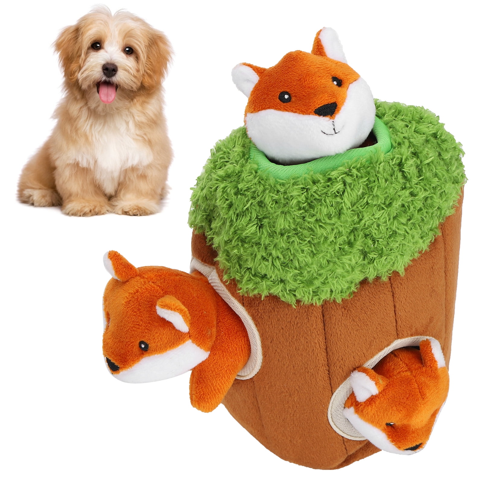 Suodoka Interactive Plush Squeak Tree Hole Dog Puzzle Toy, Hide and Seek Mental Stimulation Fox Toys for Dogs and Puppies, Durable and Soft Pet Supplies for Boredom Relief (8.27 in / 21.00 cm)