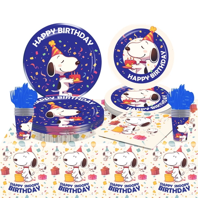 Decoración de fiesta de cumpleaños de dibujos animados de Snoopy, vajilla desechable, mantel, plato, Baby Shower, regalo para chico, suministros para fiesta de niña y niño