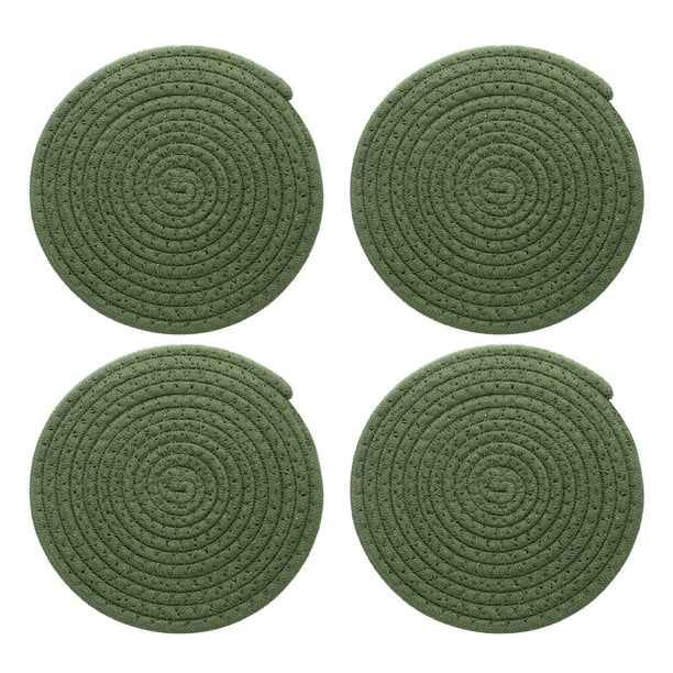 4 Pcs Manteles Individuales Redondos Trenzados, 7.9" Manteles Tejidos para Mesa de Cocina para Decoración de Granja (Verde)