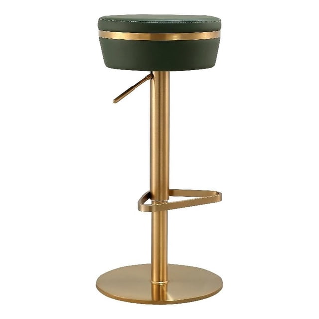 TOV Furniture Tabouret Réglable en Cuir Végane Astro Vert Malachite et Or