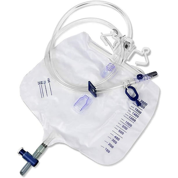 Pack of 60 Urinary Drainage Bags with AntiReflux Drip Chamber 2000 ml. 48 Inch Sterile Drainage