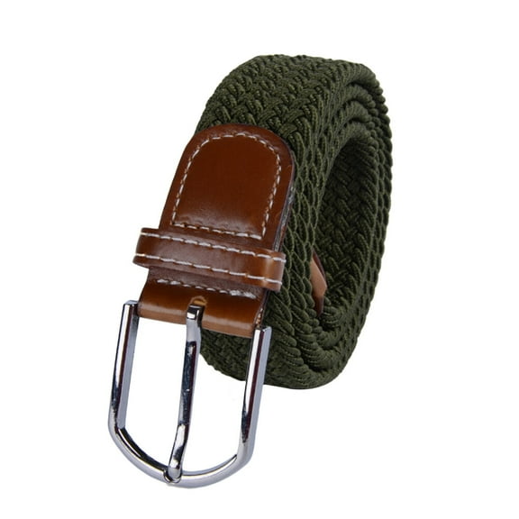 WHAMVOX Universal Braided Elastic Belt with PU Leather Loop and Tip for Men and Women Army Green Casual Fabric Weave 1 Set
