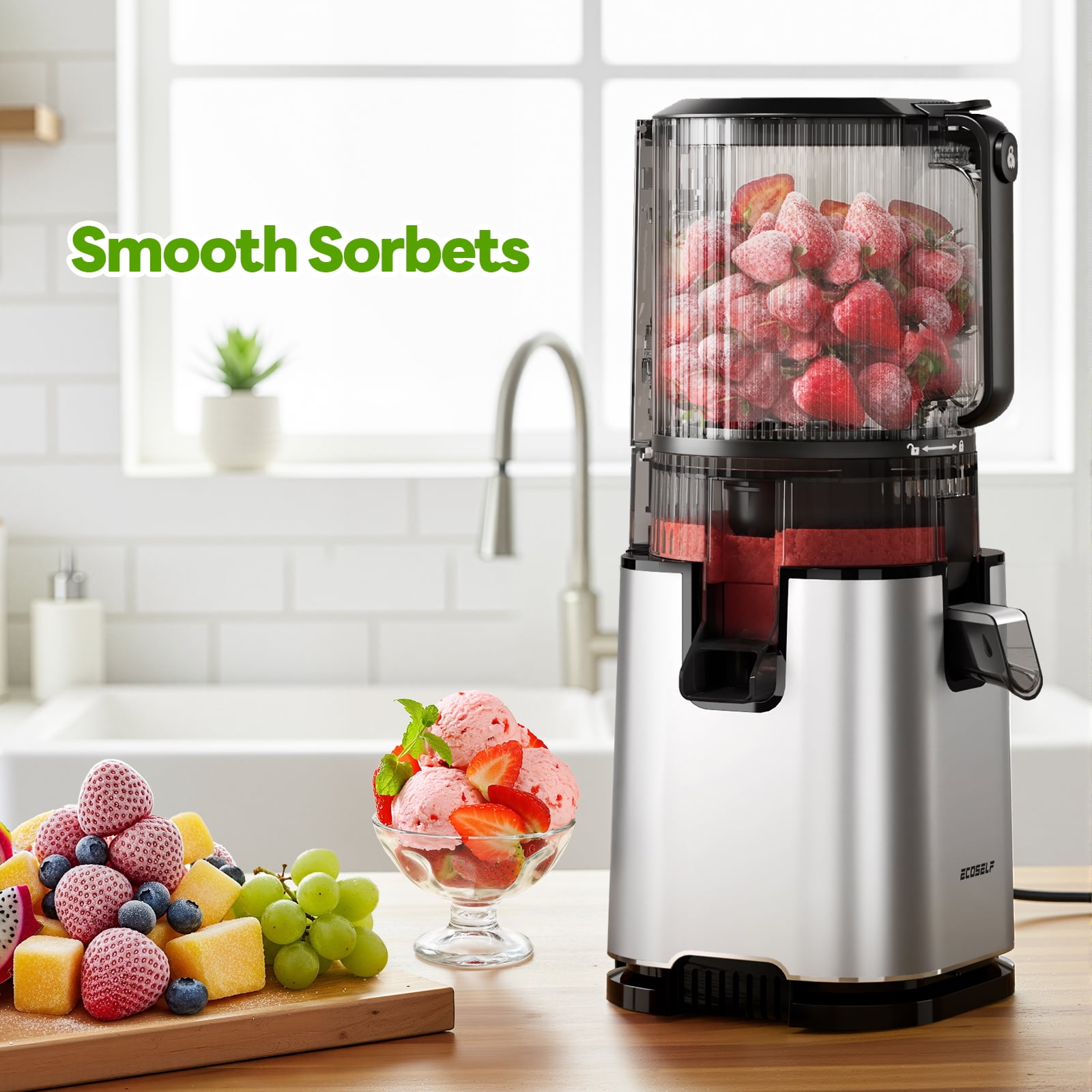 Aeitto Cold Press Juicer, Juicer Machines with 5.9" Extra Wide Feed Chute, 3-IN-1 Strainers (Juice & Sorbet & Nut Milk), Slow Masticating Juicer Easy to Clean, High Juice Yield