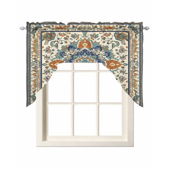 Southwest Farmhouse Kitchen Swag Valances for Windows, Orange Blue Desert Bohemian Swag Valances Curtains for Living Room, Rod Pocket Window Treatments for Bathroom, Bedroom, Cafe, 56"x36"