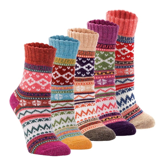 5 Pack Womens Warm Socks Winter Thick Knitted Wool Crew Casual Socks Gift