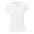 thumbnail image 4 of Summer Tops for Women Button Up Ribbed Short Sleeve Cardigan Pure Color T Shirt Womens Shirts White M, 4 of 4