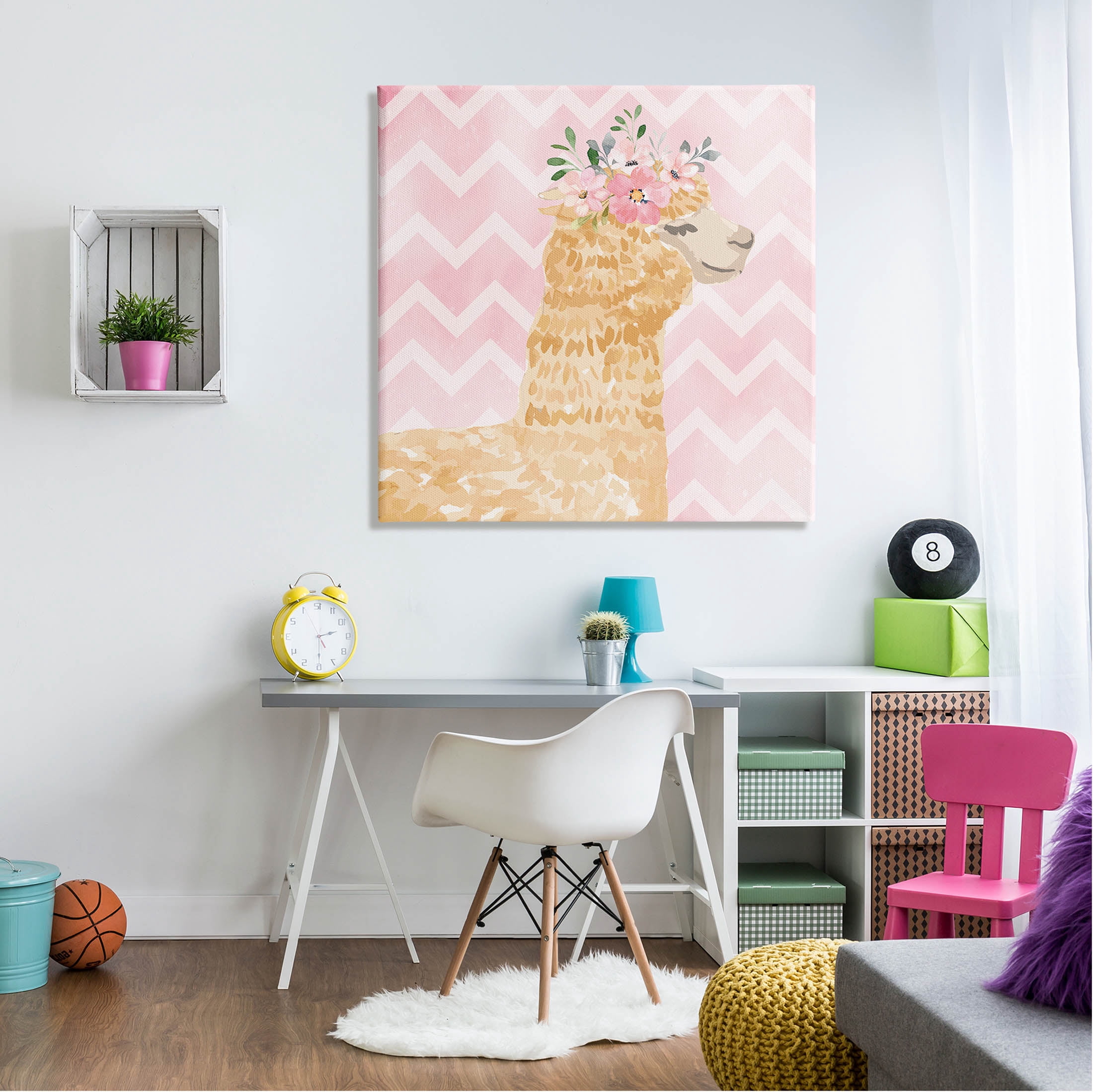 Stupell Industries Chevron Patterned Alpaca Blooms Graphic Art Gallery Wrapped Canvas Print Wall Art, Design by ND Art