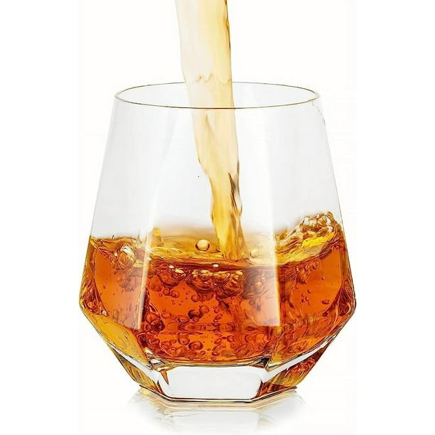 1 pieza de vasos de whisky de diamante, vaso de whisky, vaso de vino inclinado geométrico único, vaso de cristal antiguo de roca Lowball para cóctel, coñac escocés, bourbon, barra de bebida, vasos de cristalería de 12oz transparente Sincero Electrónica