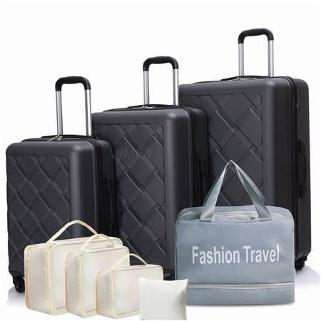 8-Piece Travel Luggage Set, ABS Hard Shell Suitcase with 360° Spinner Wheels & Organizational Bags
