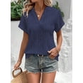 thumbnail image 5 of Women'S Summer Tops Casual V-Neck Cap Sleeve Shirt Light Crochet Textured Vest Shirt Dark Blue L, 5 of 8