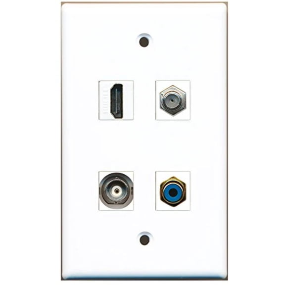 RiteAV - 1 Port HDMI 1 Port RCA Blue 1 Port Coax Cable TV- F-Type 1 Port BNC Wall Plate
