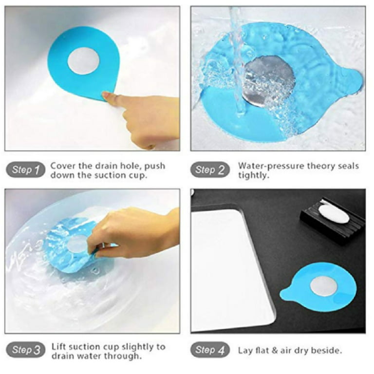 2 Pcs Silicone Floor Drain Plug Cover Kitchen Bath Tub Sink Rubber Water Stopper, Blue