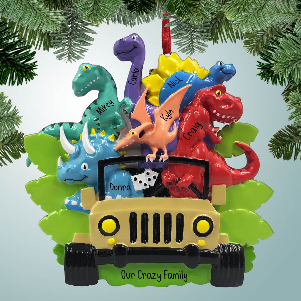 Dinosaur Family 6 Personalized Christmas Ornaments Family of 2,3,4,5,6 Prehistoric