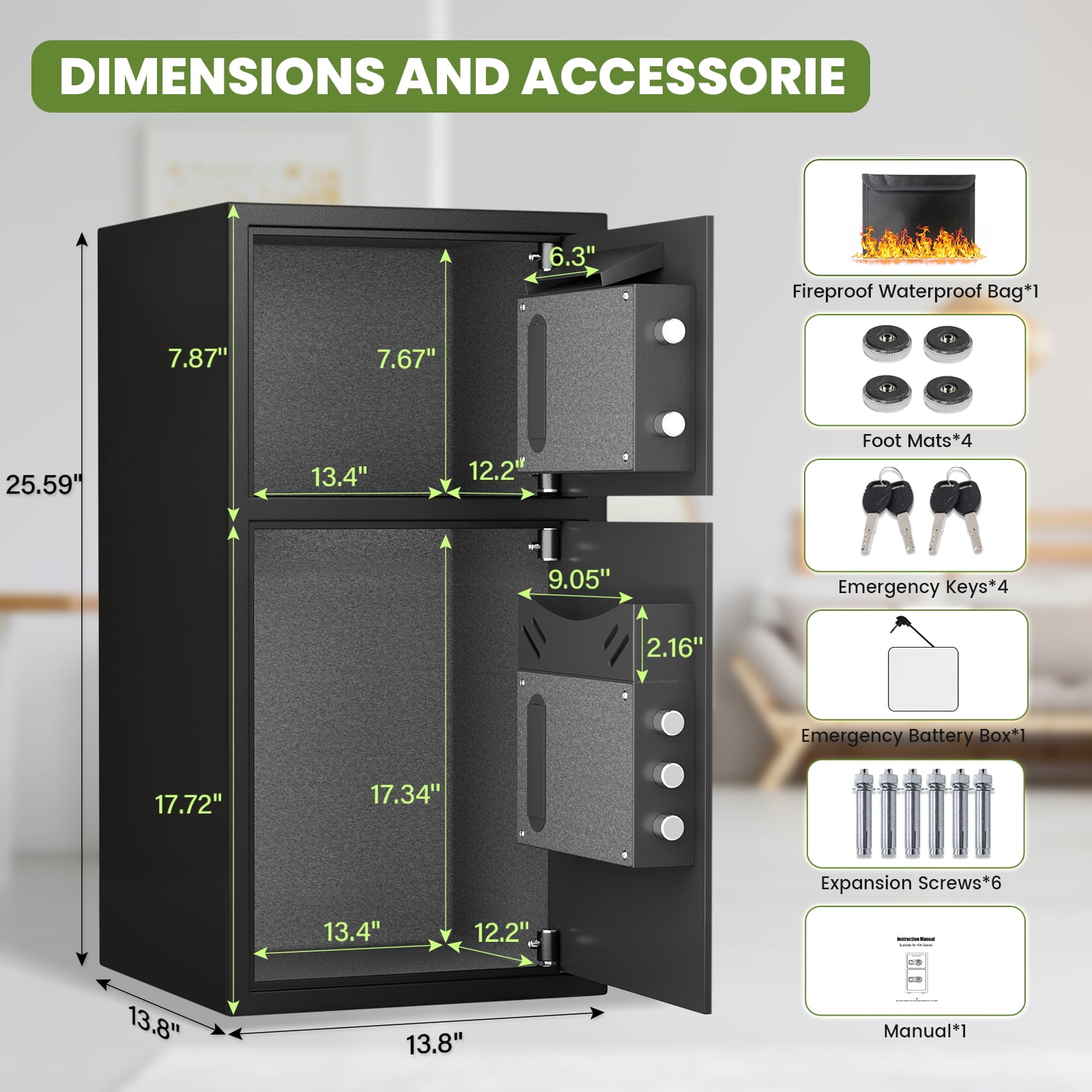 6.0 Cub Fireproof Home Safe Box, Digital Large Capacity Safe with Removable Shelves and Dual Alarm System, Fire Resistant for Home, Office, Bank