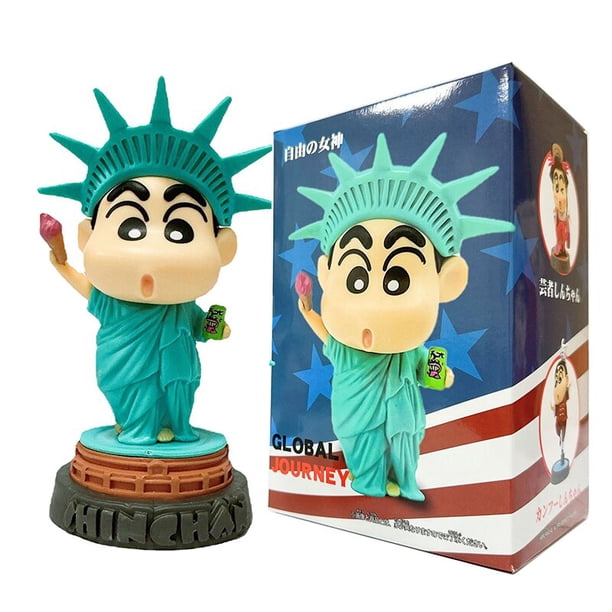 Anime Crayon Shin-chan Figuras Nohara Shinnosuke Figura de acción Accesorios para automóviles 10 cm Estatua de la libertad Decoración de pasteles Modelo Jugueteszhangyuxiang