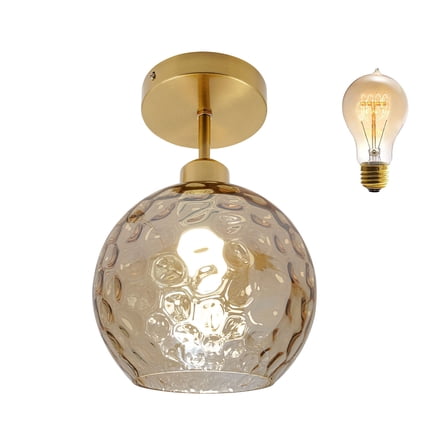 Gold Semi Flush Mount Ceiling Light Fixtures with Art Glass Shade Light for Entryway Foyer Kitchen Laundry