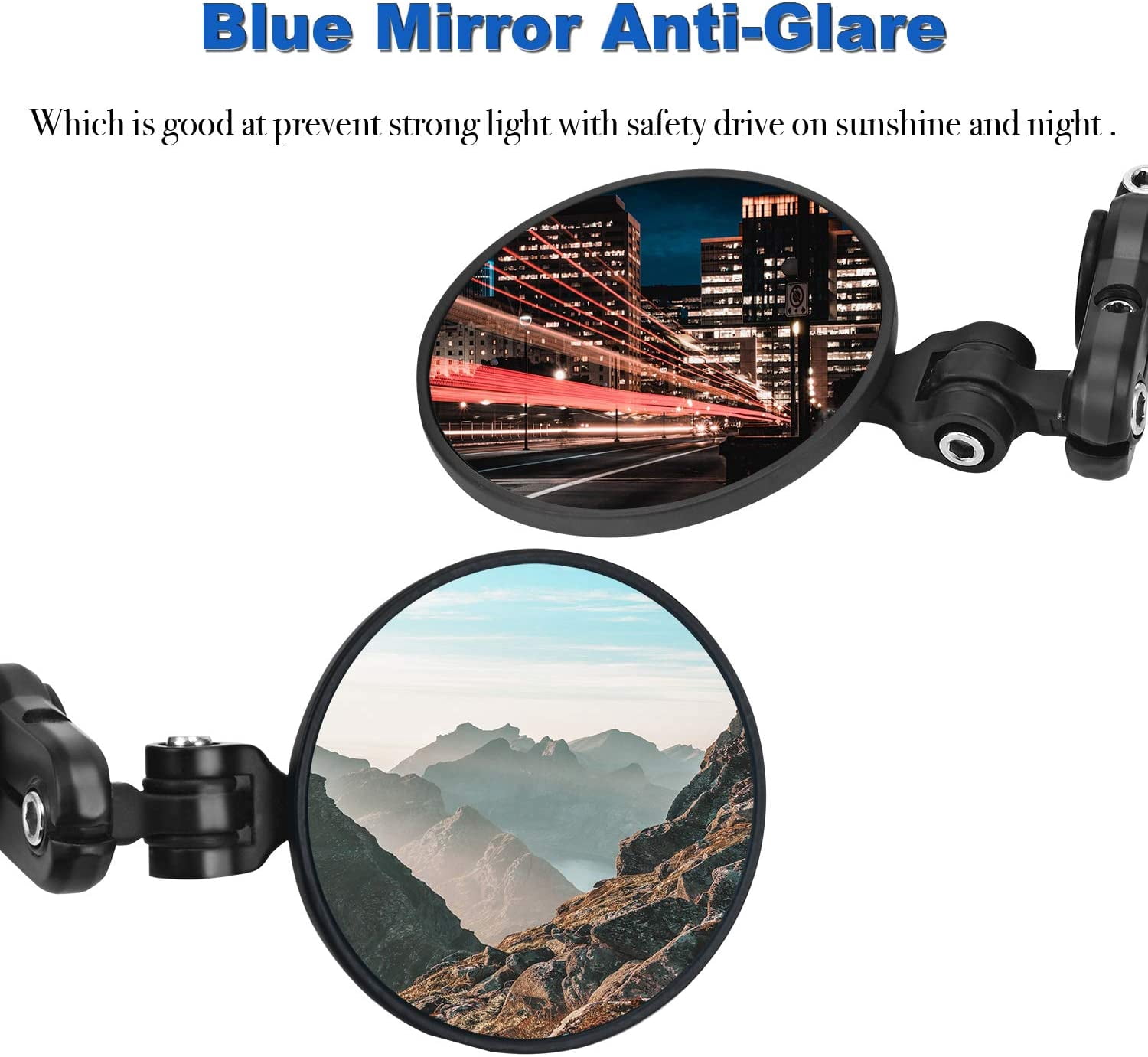 Trkimal Universal Motorcycle Mirrors Handle Bar Rear View Blue Mirrors - 3 Inch Round Folding Bar End Side Mirror Anti-Glare Compatible with Street Bikes Sports Scooter Chopper Cruiser