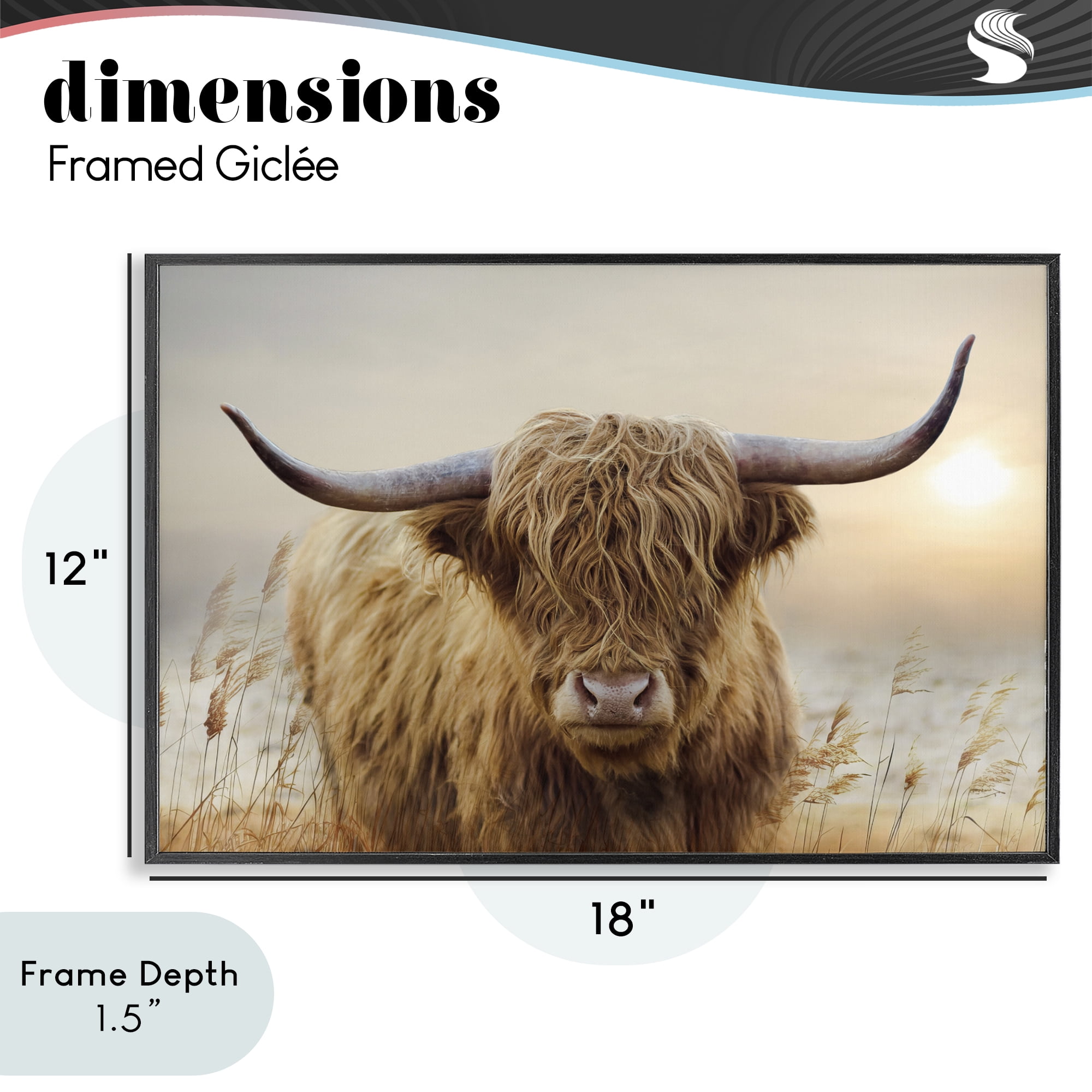 Stupell Industries Highland Cow & Warm Sunset Black Framed Giclee Art, design by CAD Designs