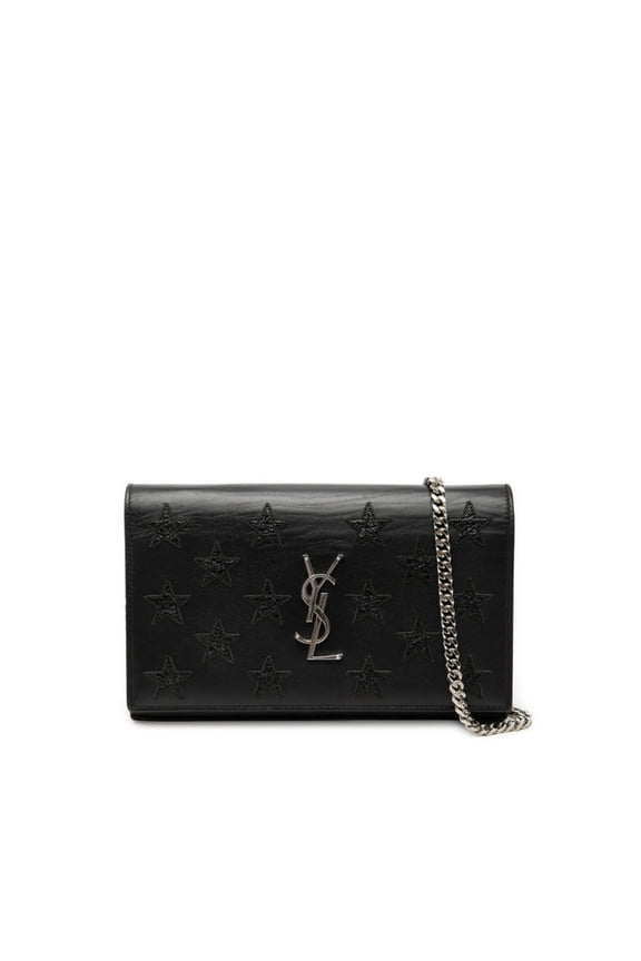 Pre-Owned Saint Laurent Star YSL Logo Chain Shoulder Bag Wallet INN442015 0616 Black Leather...