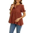 thumbnail image 4 of INSPIRE CHIC Womens Maternity Casual Round Neck Ruffle Sleeve Button T-Shirts Babydoll Loose Fit Peplum Tops M Brown, 4 of 6