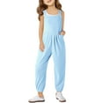 thumbnail image 1 of WEIYLL Girls Rompers Sleeveless Pockets Solid Color Light Blue Kids Clothing for 9-10 Years, 1 of 8