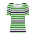 thumbnail image 5 of YHAJDS T Shirts for Women Short Sleeve Square Neck Striped Print Lace Trim Casual Blouse, 5 of 5