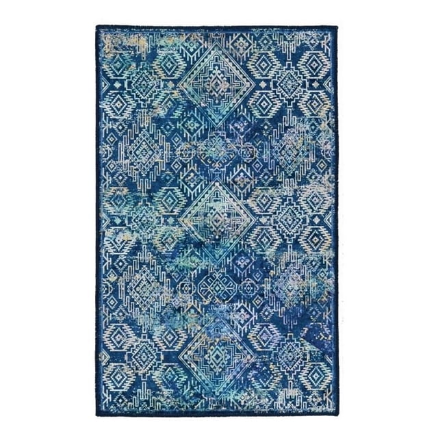 Linon Emerald Duluth Woven Microfiber Polyester 2'2"x3'2" Rug in Navy
